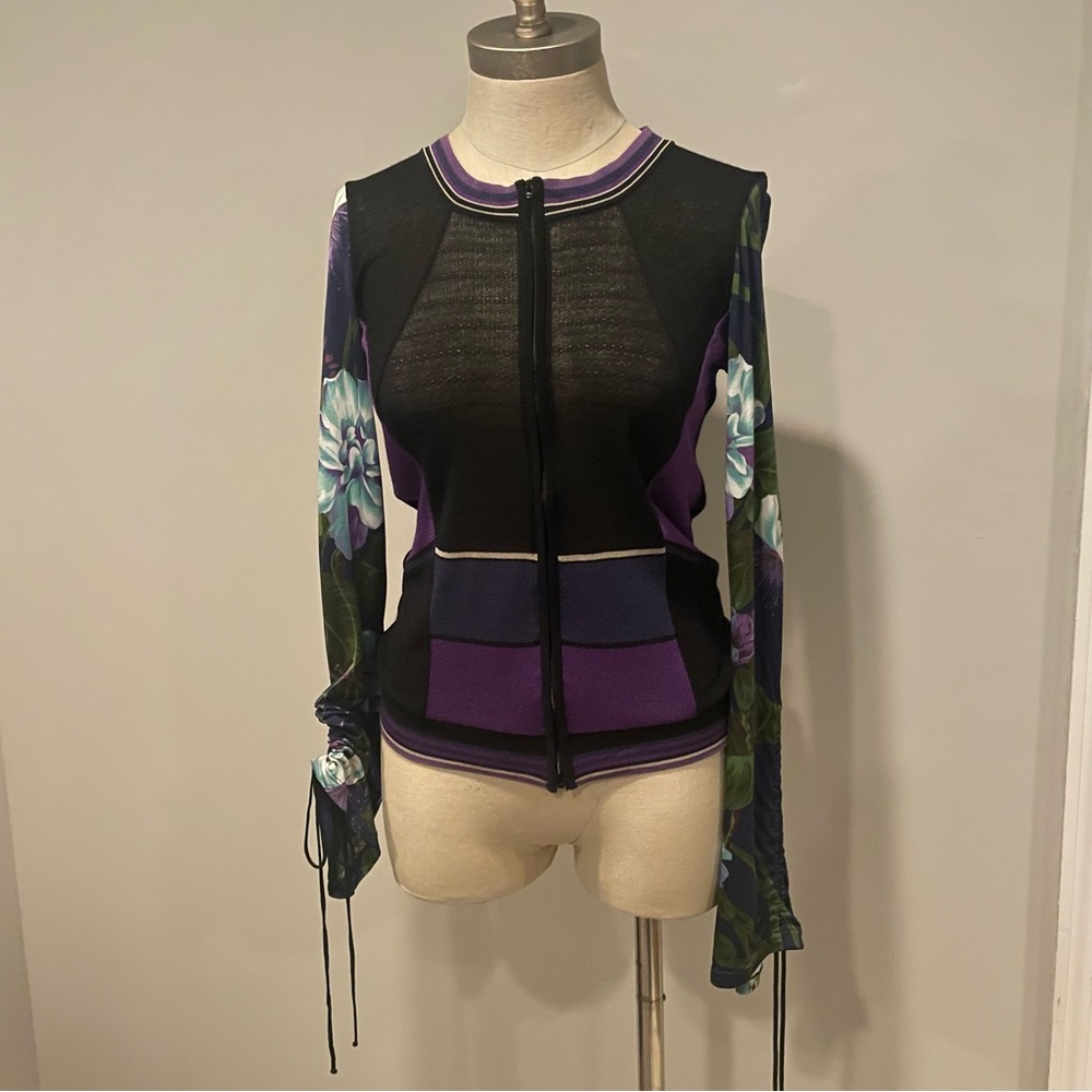 Kenzo Jungle black and purple zipper front top size M